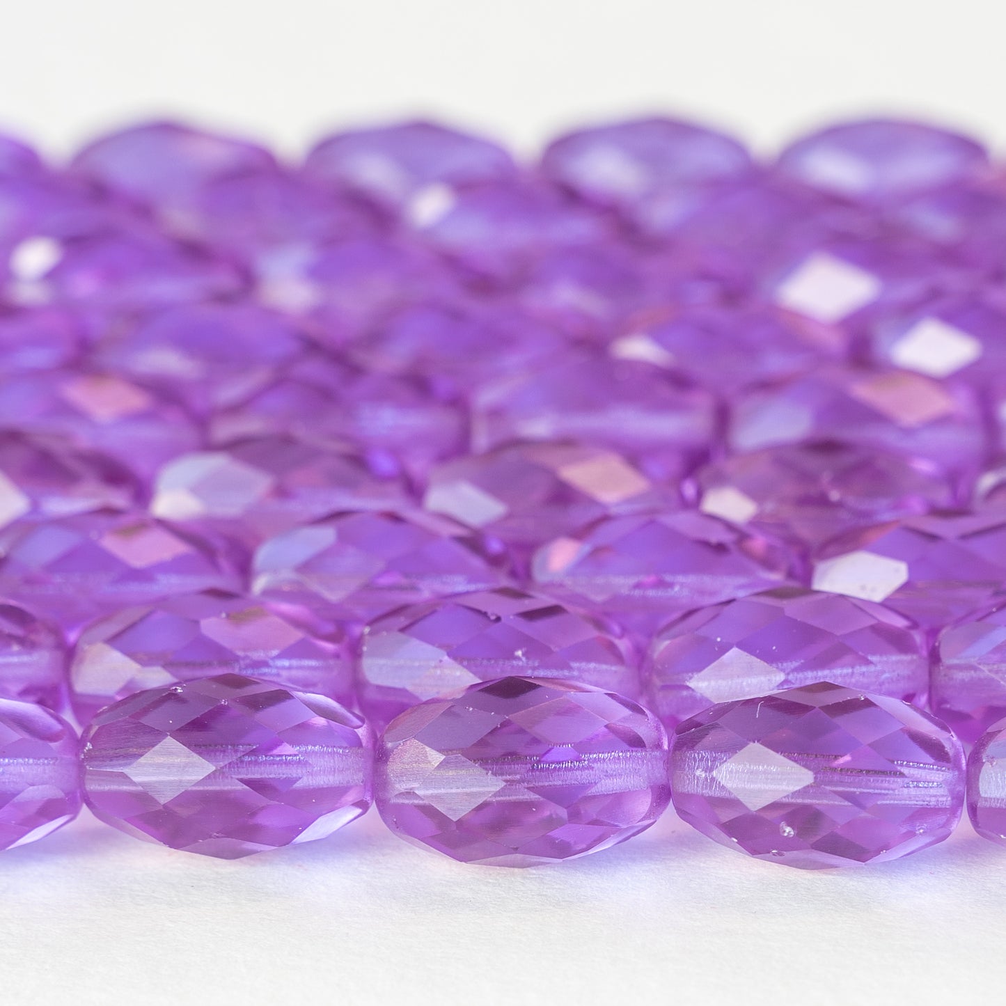 10x15mm Firepolished Glass Oval Beads - Lavender  - 4 Beads