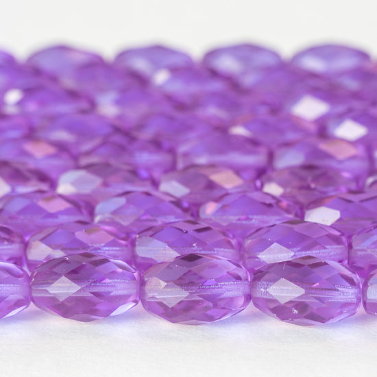 10x15mm Firepolished Glass Oval Beads - Lavender  - 4 Beads