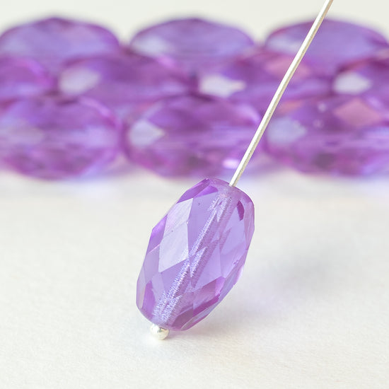 10x15mm Firepolished Glass Oval Beads - Lavender  - 4 Beads