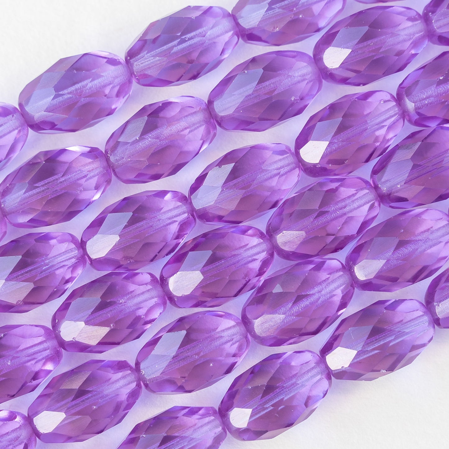 10x15mm Firepolished Glass Oval Beads - Lavender  - 4 Beads