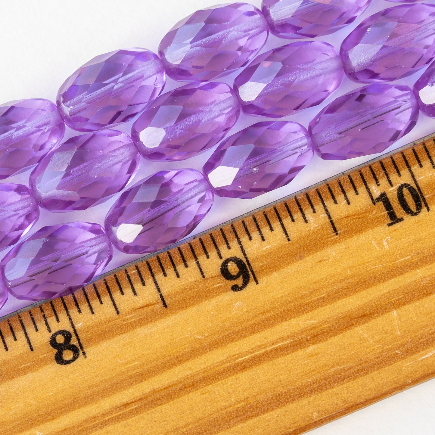 10x15mm Firepolished Glass Oval Beads - Lavender  - 4 Beads