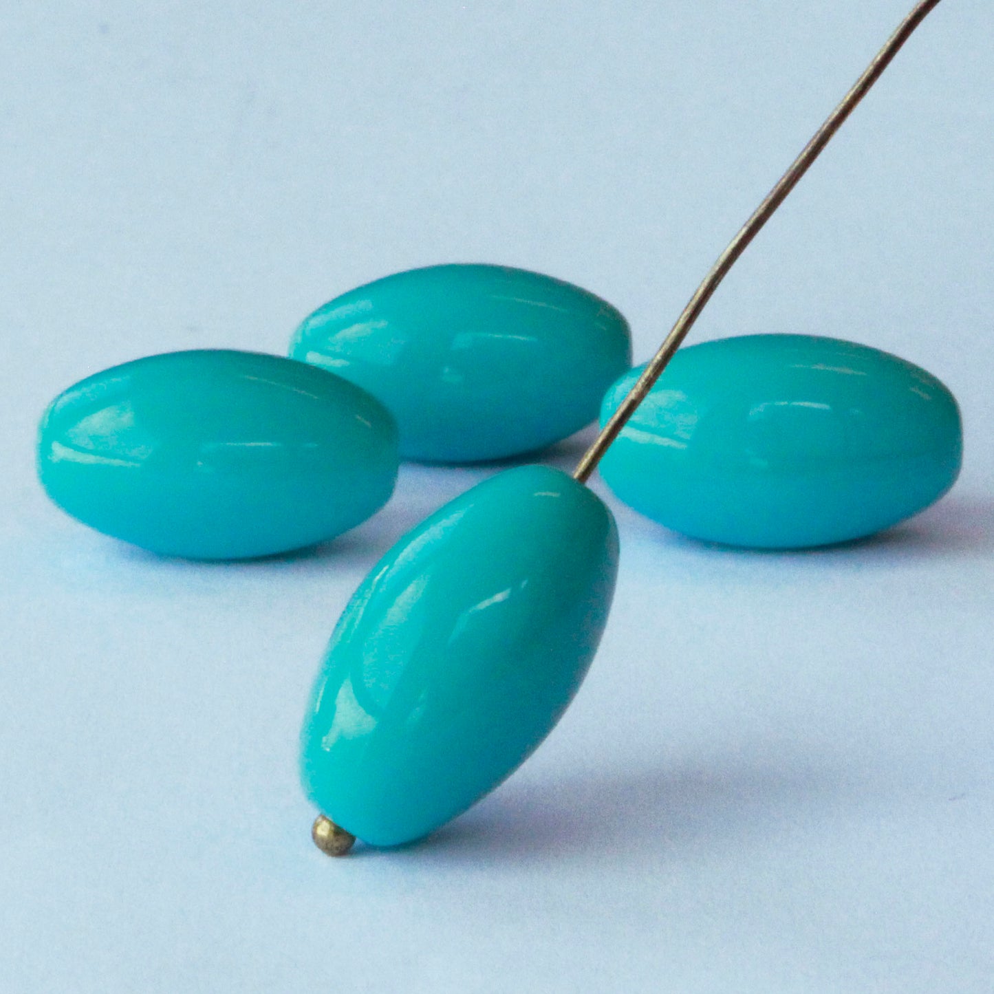 10x17mm Opaque Glass Oval Beads - Robins Egg Blue - 10 or 30