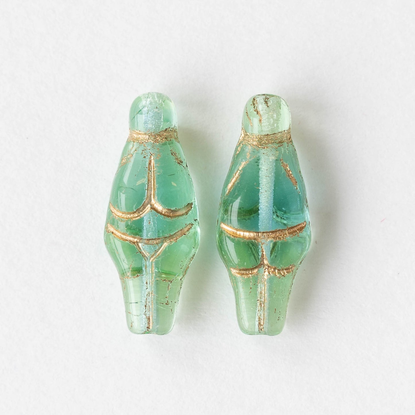 Glass Goddess Beads - Lt. Green and Aqua Mixed Glass - 6