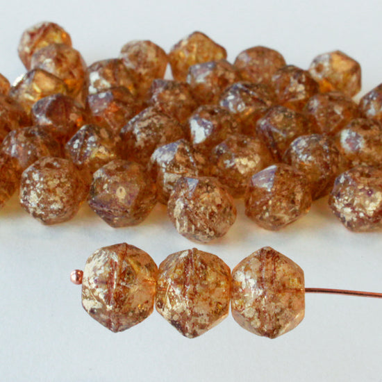 11mm English Cut Beads - Amber Brown with Gold Dust - 10