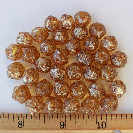 11mm English Cut Beads - Amber Brown with Gold Dust - 10