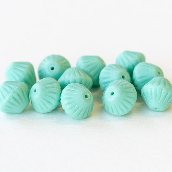 11mm Glass Bicone Beads - Opaque Turquoise - 12 Beads