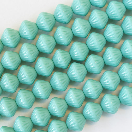 11mm Glass Bicone Beads - Opaque Turquoise - 12 Beads