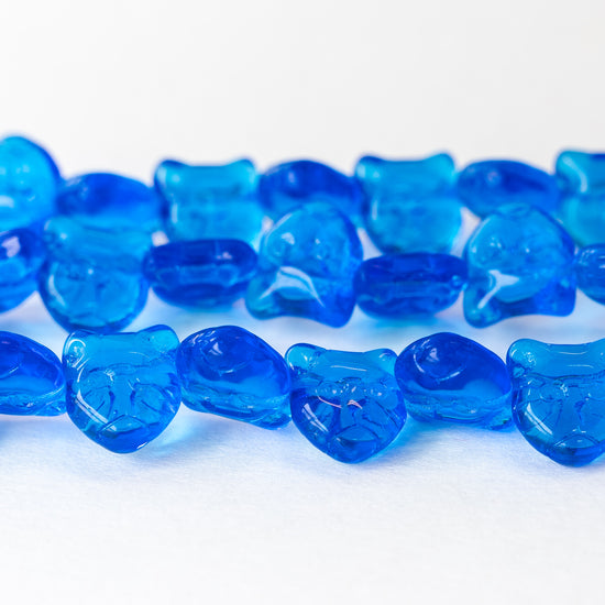 11mm Glass Cat Beads - Transparent Blue - 11 Beads