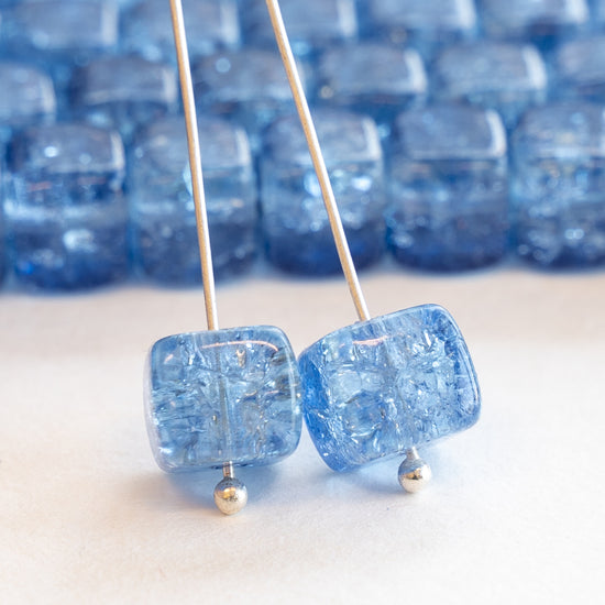 9x11mm Glass Cube Beads - Blue Crackle - 20 Beads