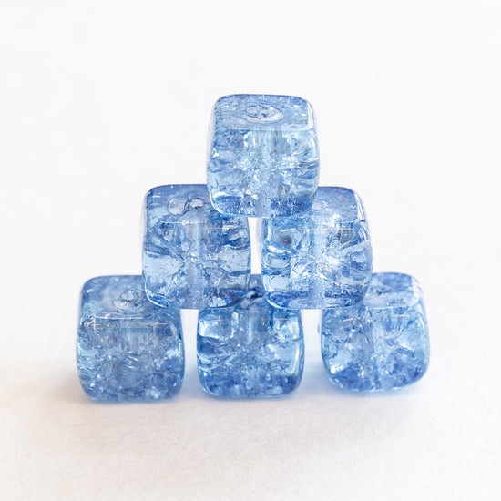 9x11mm Glass Cube Beads - Blue Crackle - 20 Beads