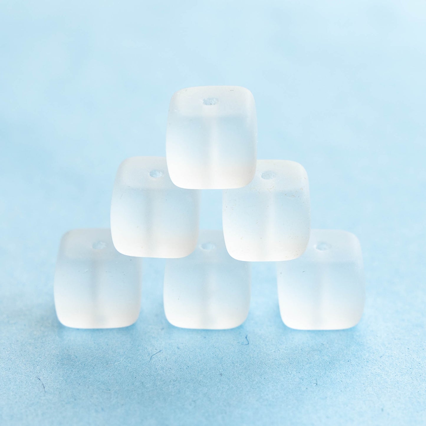 9x11mm Frosted Glass Cube Beads - Crystal Matte - 12 or 24