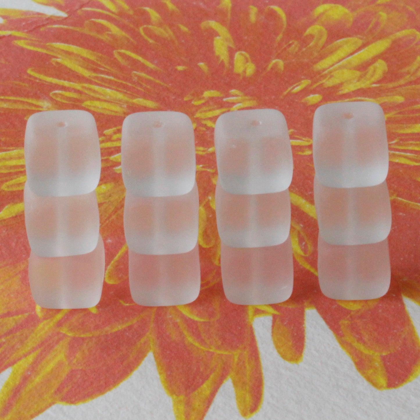 9x11mm Frosted Glass Cube Beads - Crystal Matte - 12 or 24