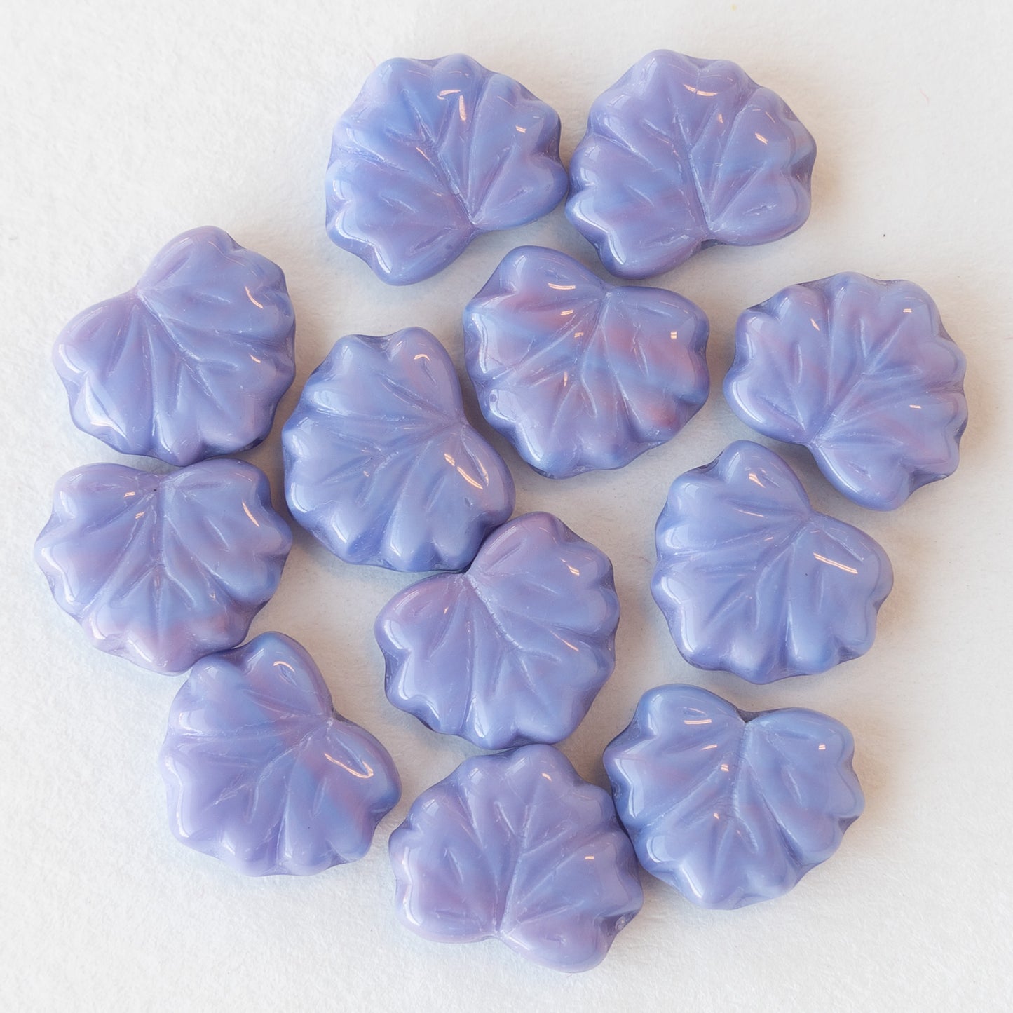 13mm Maple Leaf Beads - Opaque Lavender - 12 Beads