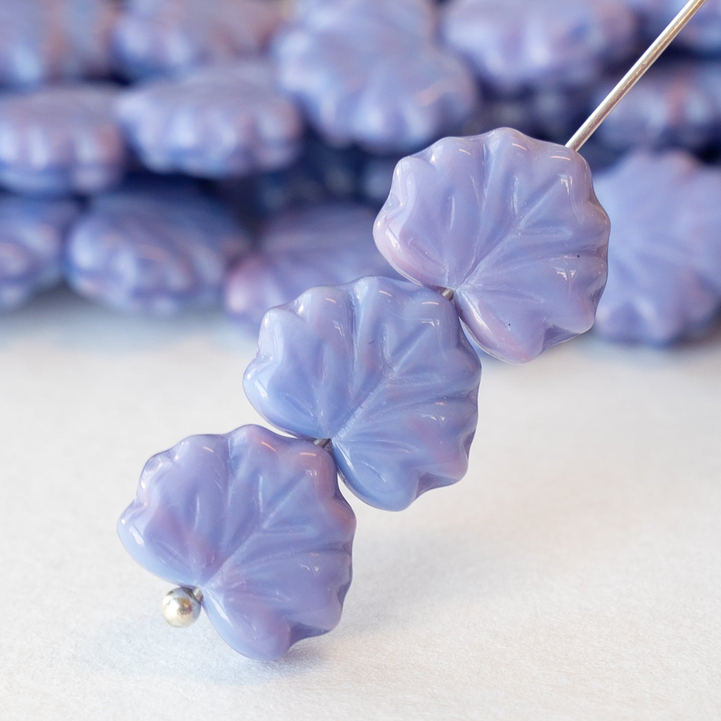 13mm Maple Leaf Beads - Opaque Lavender - 12 Beads