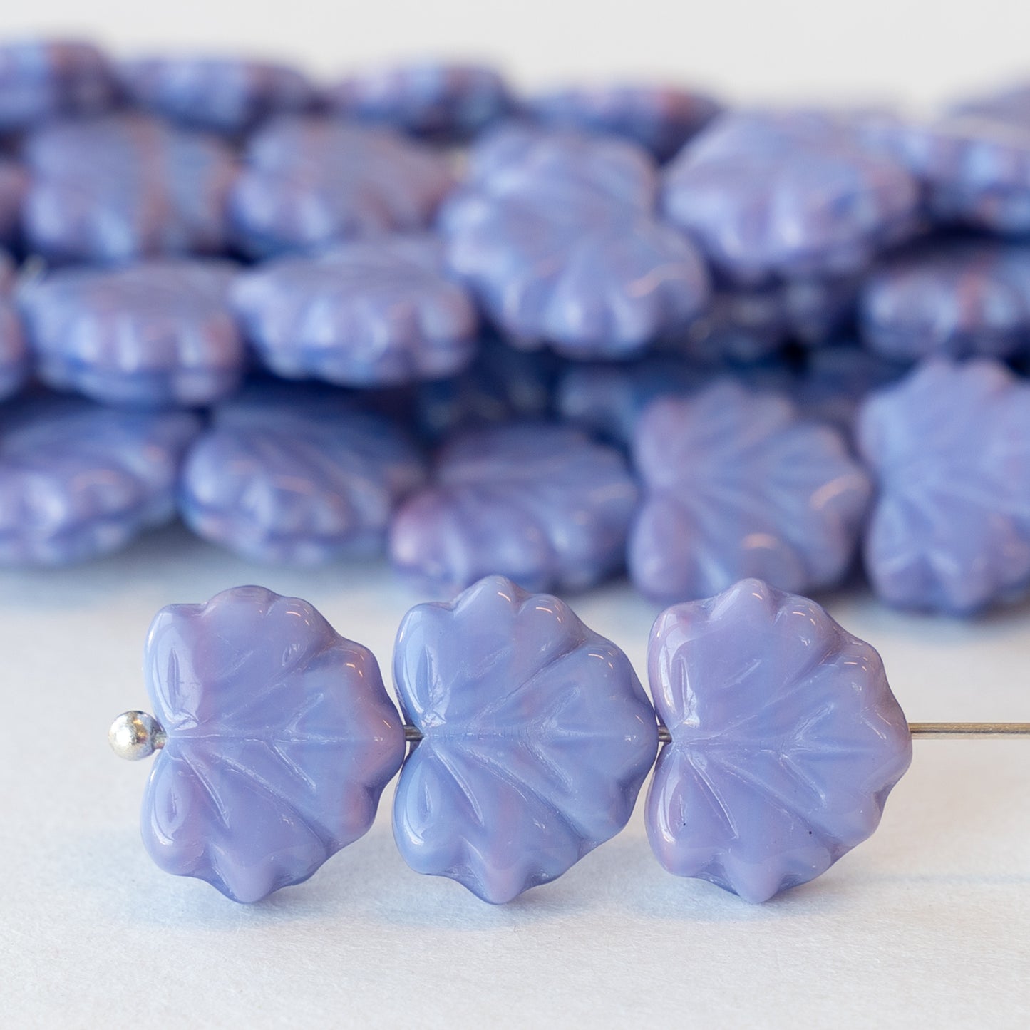 13mm Maple Leaf Beads - Opaque Lavender - 12 Beads