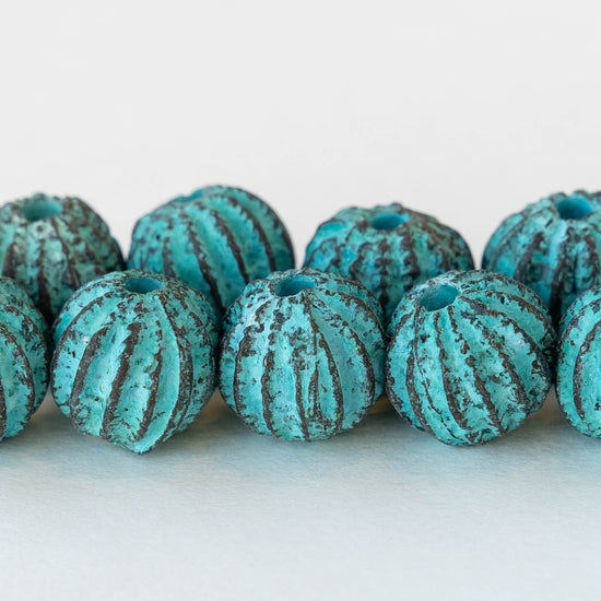 11x13mm Mykonos Metal Sea Urchin Beads - Green Patina - Choose Amount