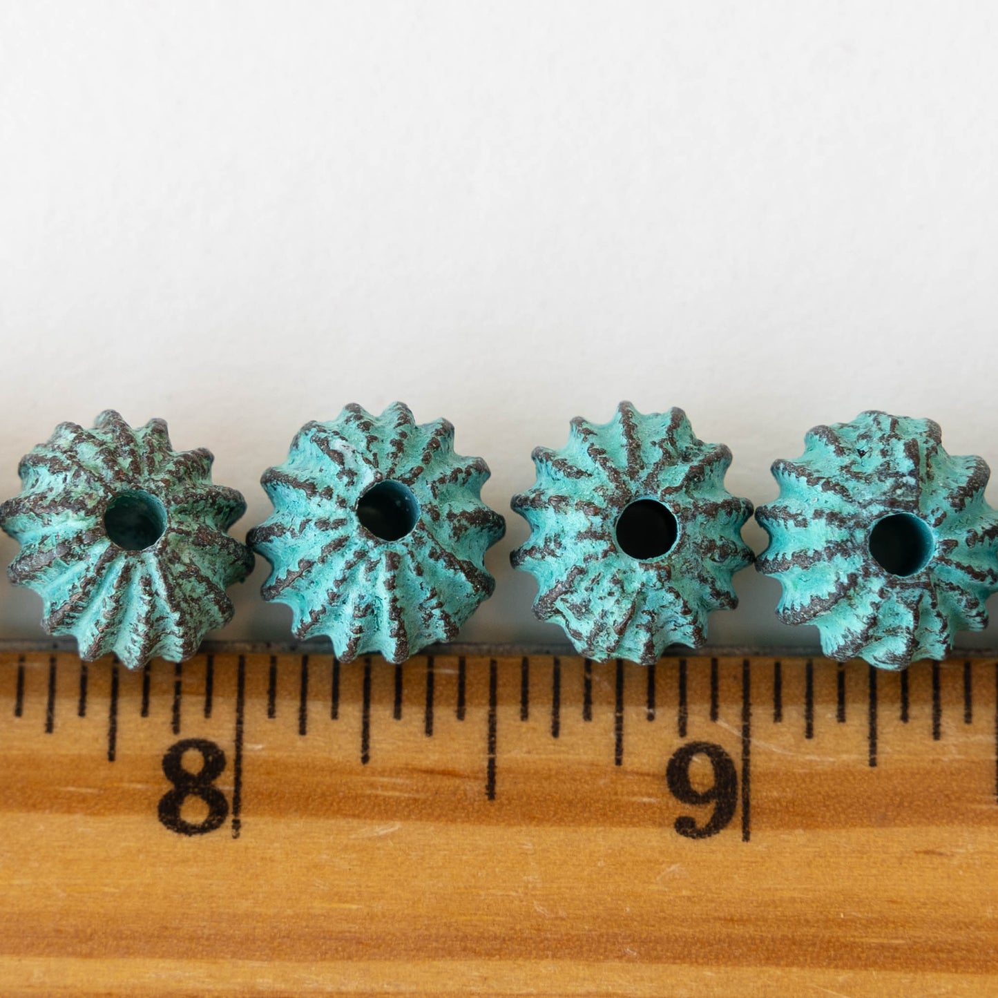 11x13mm Mykonos Metal Sea Urchin Beads - Green Patina - Choose Amount