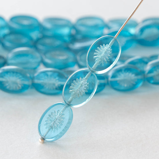 12x14mm Glass Kiwi Beads - Transparent Aqua Blue - 10 Beads