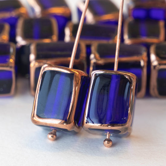 10x14mm Rectangle Lampwork Beads - Cobalt Blue - 2, 4 or 8
