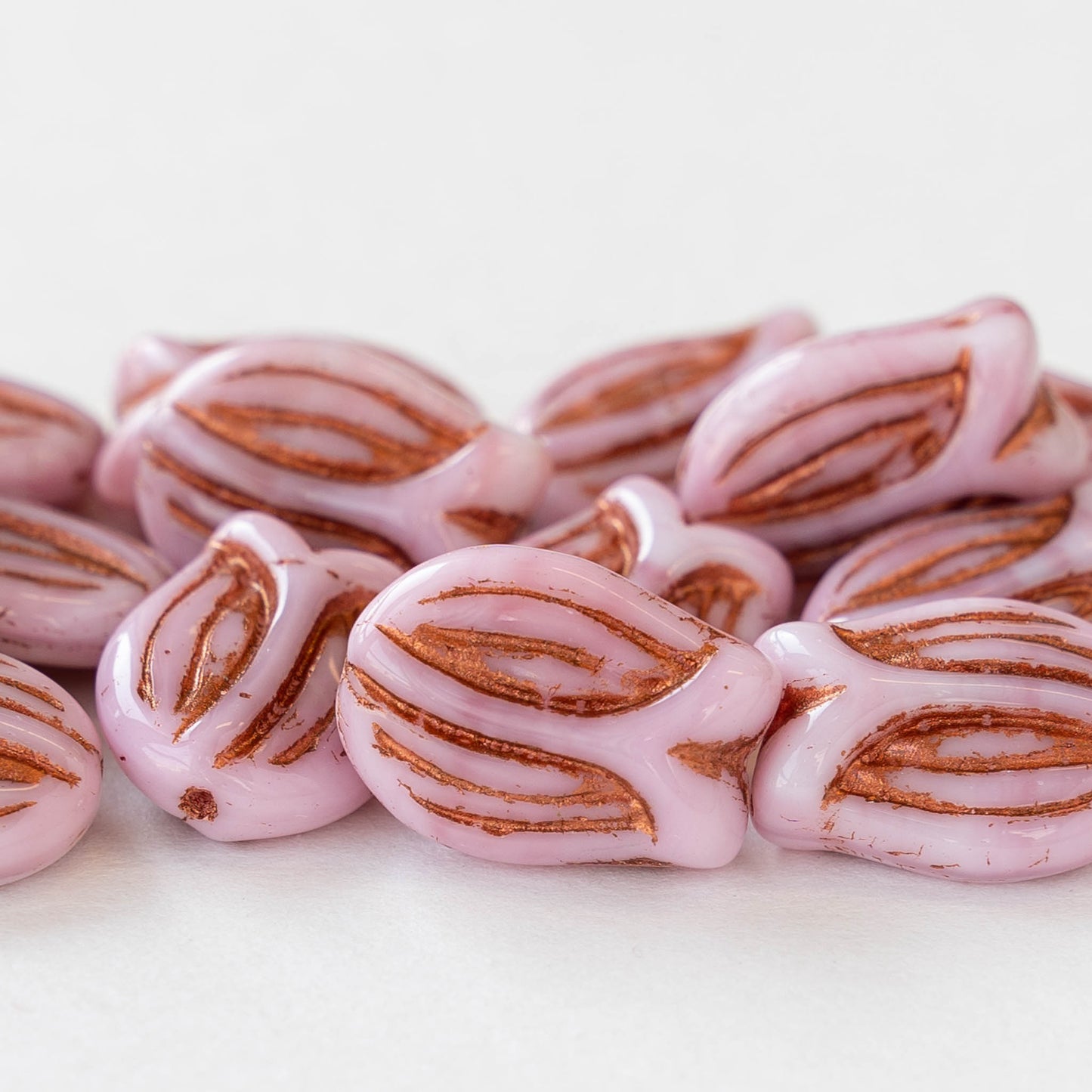 16mm Tulip Flower Beads - Pink with Copper - 6 or 18