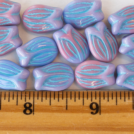 Tulip Flower Beads - Pinky Purple with Blue Wash - 10 or 30 beads