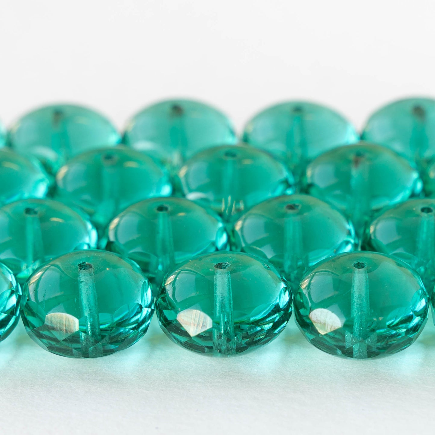 11x17mm Firepolished Rondelle Beads - Emerald Green - 4 or 12 Beads