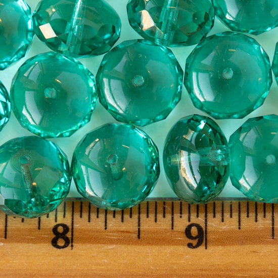 11x17mm Firepolished Rondelle Beads - Emerald Green - 4 or 12 Beads