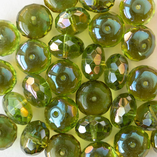 11x17mm Firepolished Rondelle Beads - Peridot Celsian - 4 or 12 Beads