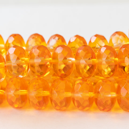 11x17mm Firepolished Rondelle Beads - Tangerine - 4 or 12 Beads