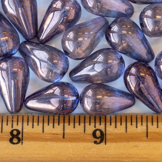 11x18mm Long Drilled Drops - Amethyst Luster - 20 Beads