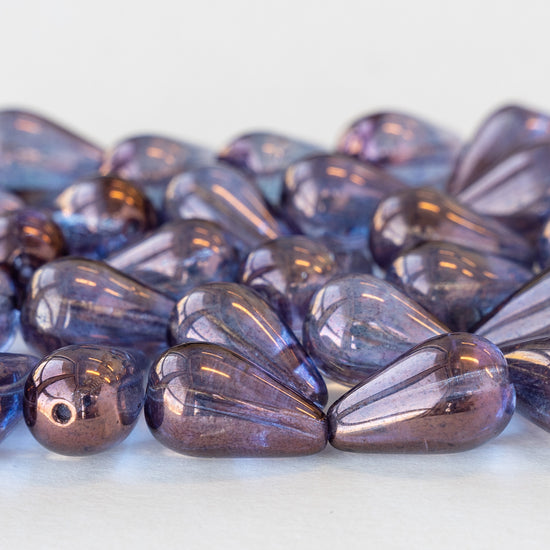 11x18mm Long Drilled Drops - Amethyst Luster - 20 Beads