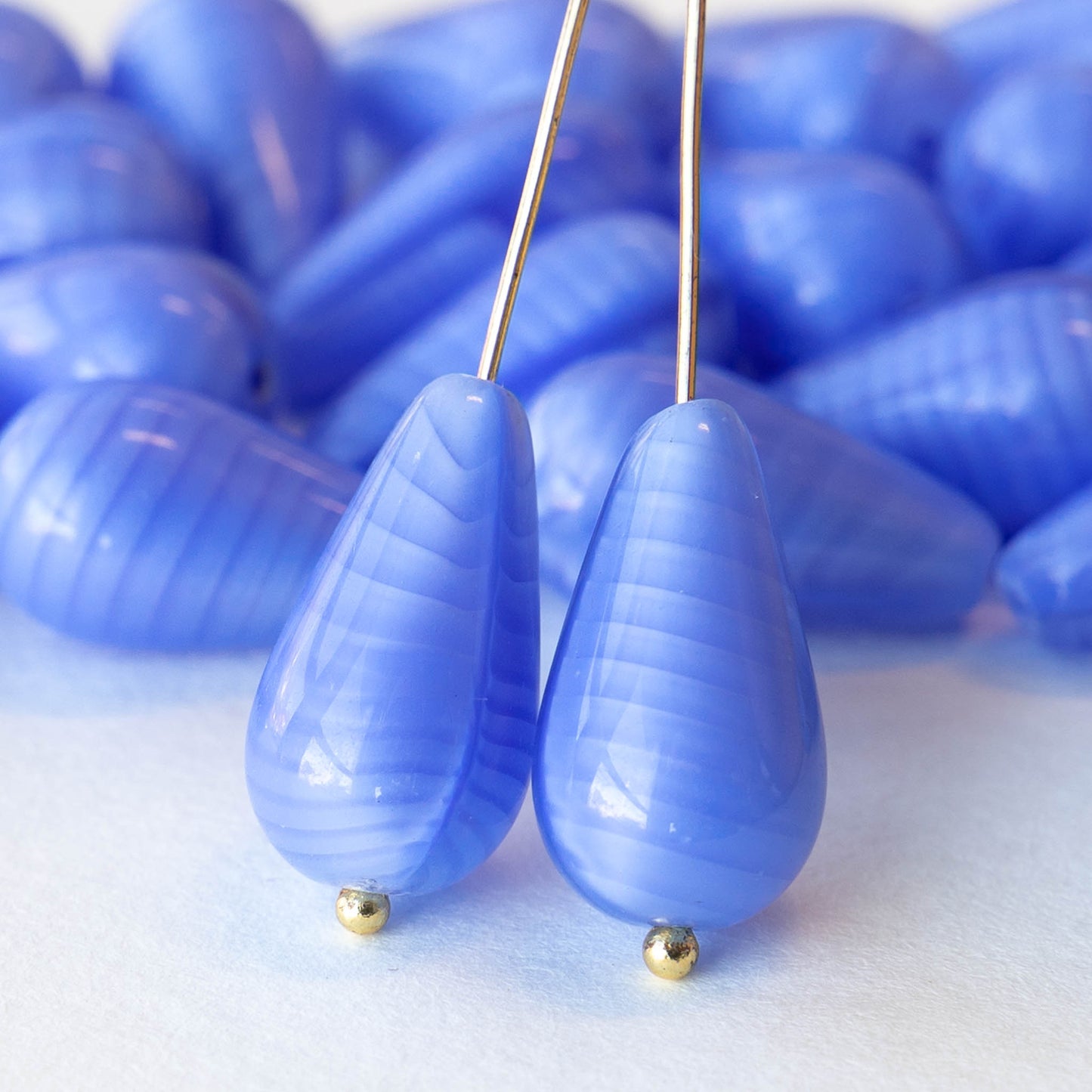 10x20mm Long Drilled Drops - Silky Periwinkle Blue - 6 or 12 Beads