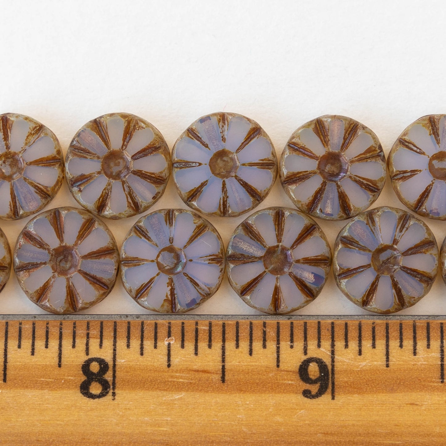 12mm Sunflower Coin Beads - Light lavender Opaline - 10 or 30 Beads