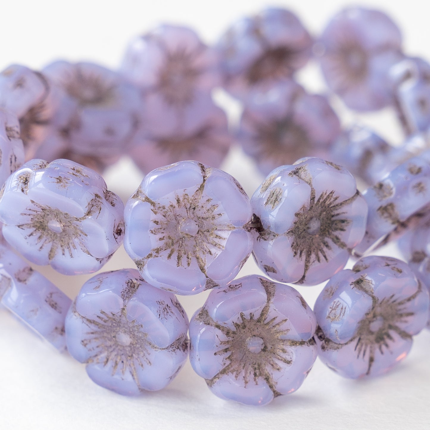 12mm Glass Flower Beads - Lavender Opaline  - 12 Beads