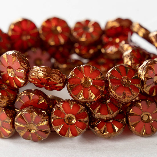 12mm Sunflower Coin Beads - Red with Bronze Wash - 6 or 12 Beads –  funkyprettybeads
