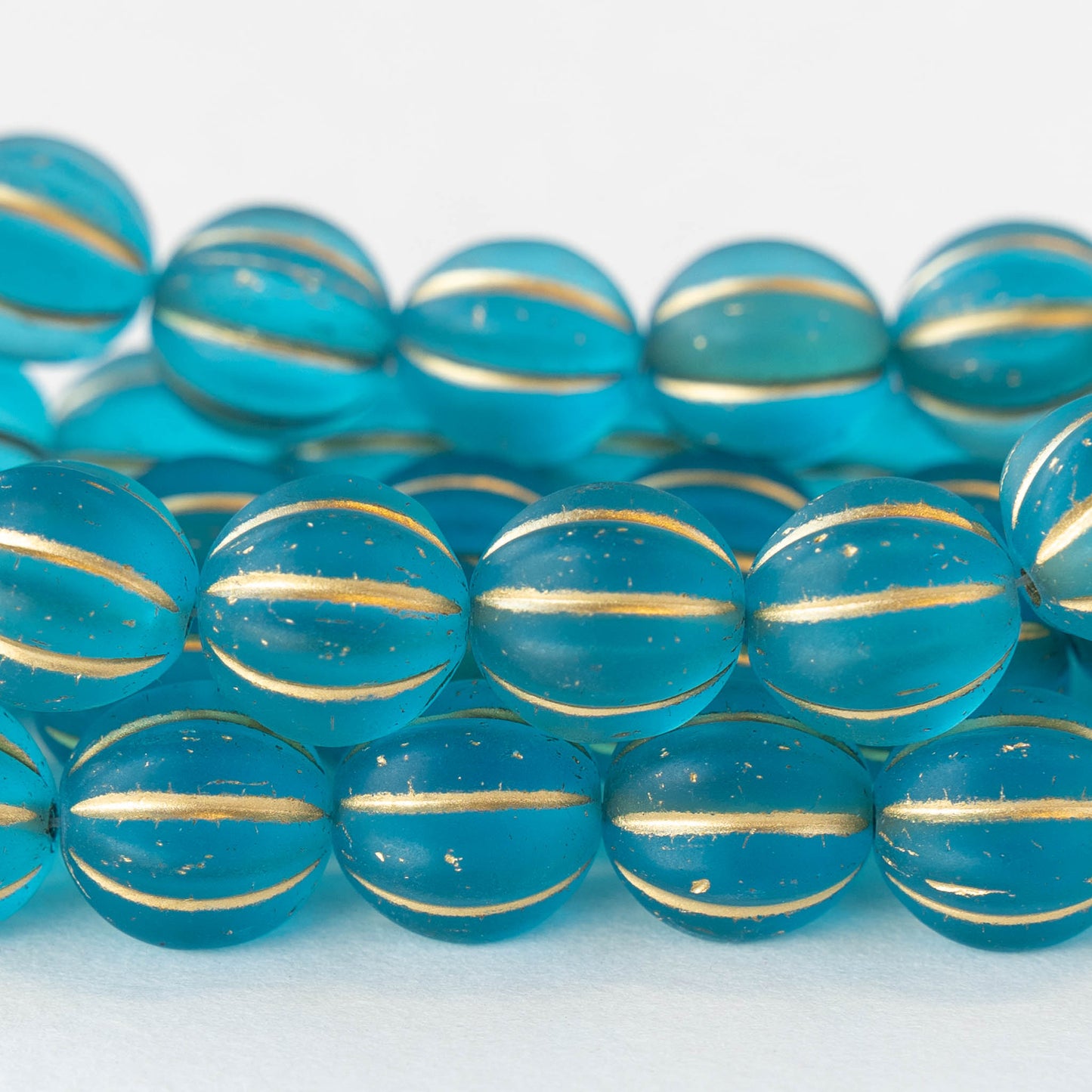 12mm Melon Beads - Matte Turquoise with Gold - 15