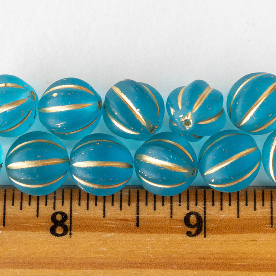 12mm Melon Beads - Matte Turquoise with Gold - 15