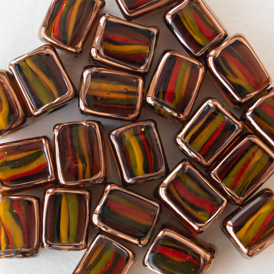 Rectangle Lampwork Beads - 10x14mm - Amber with Stripes - 2, 4 or 8