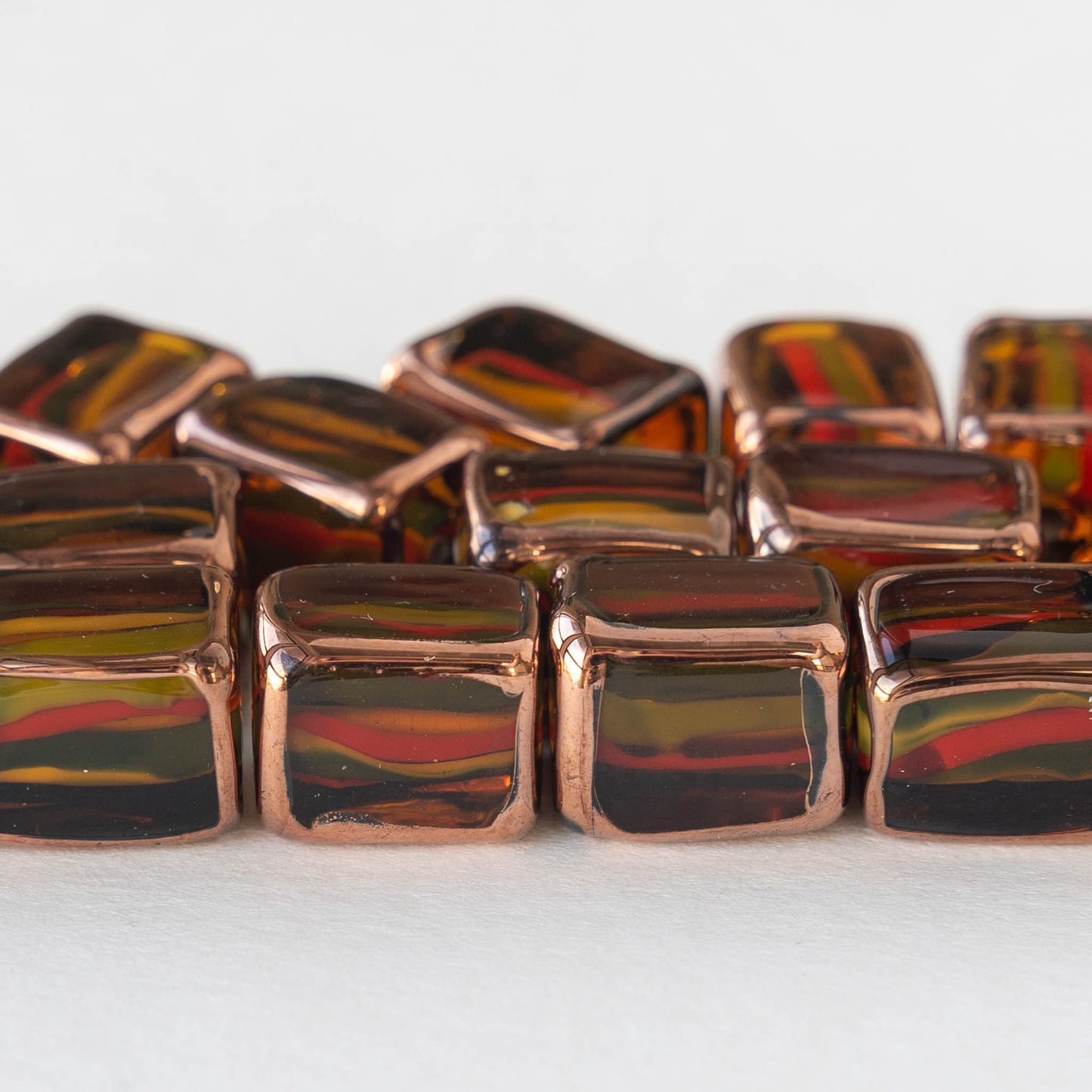 Rectangle Lampwork Beads - 10x14mm - Amber with Stripes - 2, 4 or 8