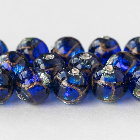 12mm Handmade Lampwork Foil Beads - Cobalt - 2,4 or 8