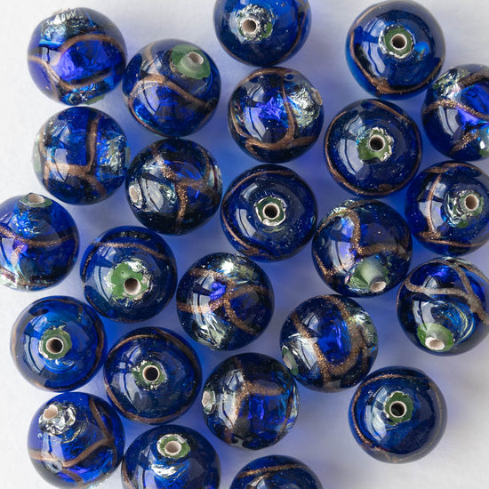 Load image into Gallery viewer, 12mm Handmade Lampwork Foil Beads - Cobalt - 2,4 or 8
