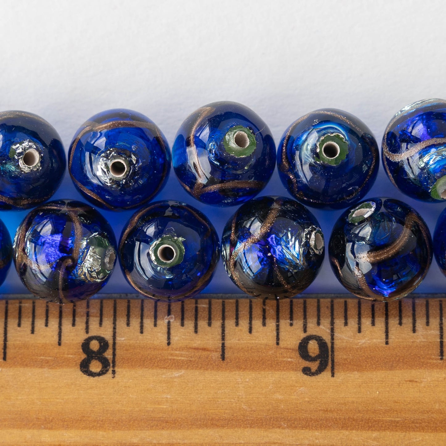 Load image into Gallery viewer, 12mm Handmade Lampwork Foil Beads - Cobalt - 2,4 or 8
