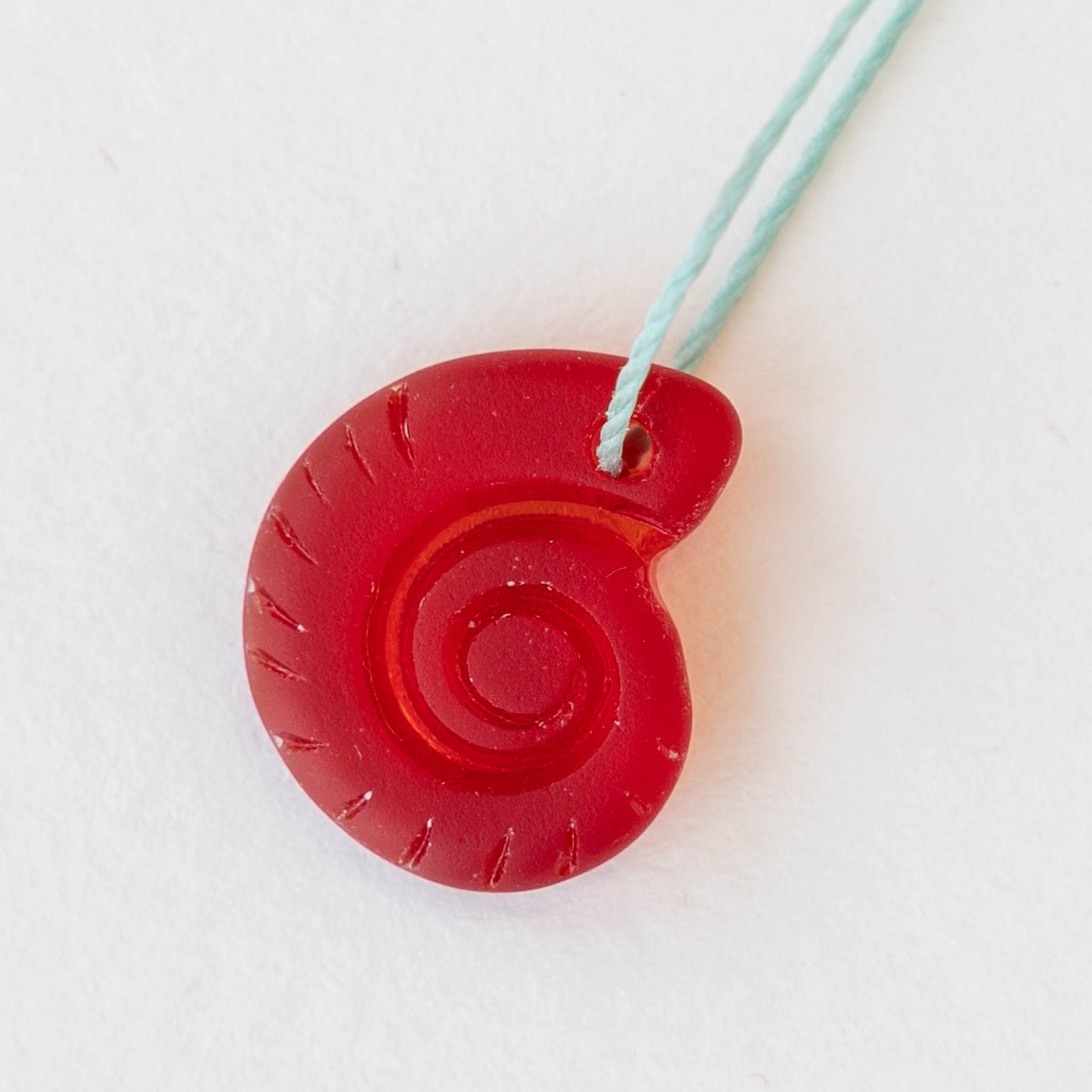 15x18mm Frosted Glass Ammonite Beads - Red - 4 Beads
