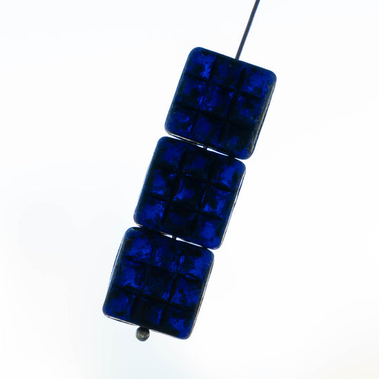 13mm Glass Tile Bead - Blue Black Matte - 10 beads
