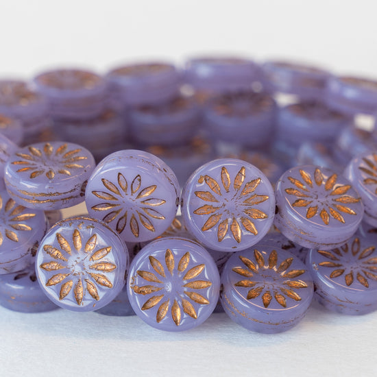 12mm Coin Beads - Lavender Matte With Gold Wash - 15 Beads