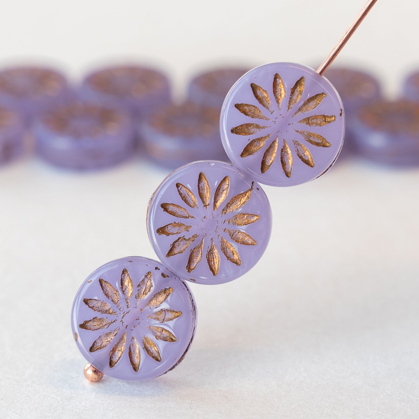 12mm Coin Beads - Lavender Matte With Gold Wash - 15 Beads