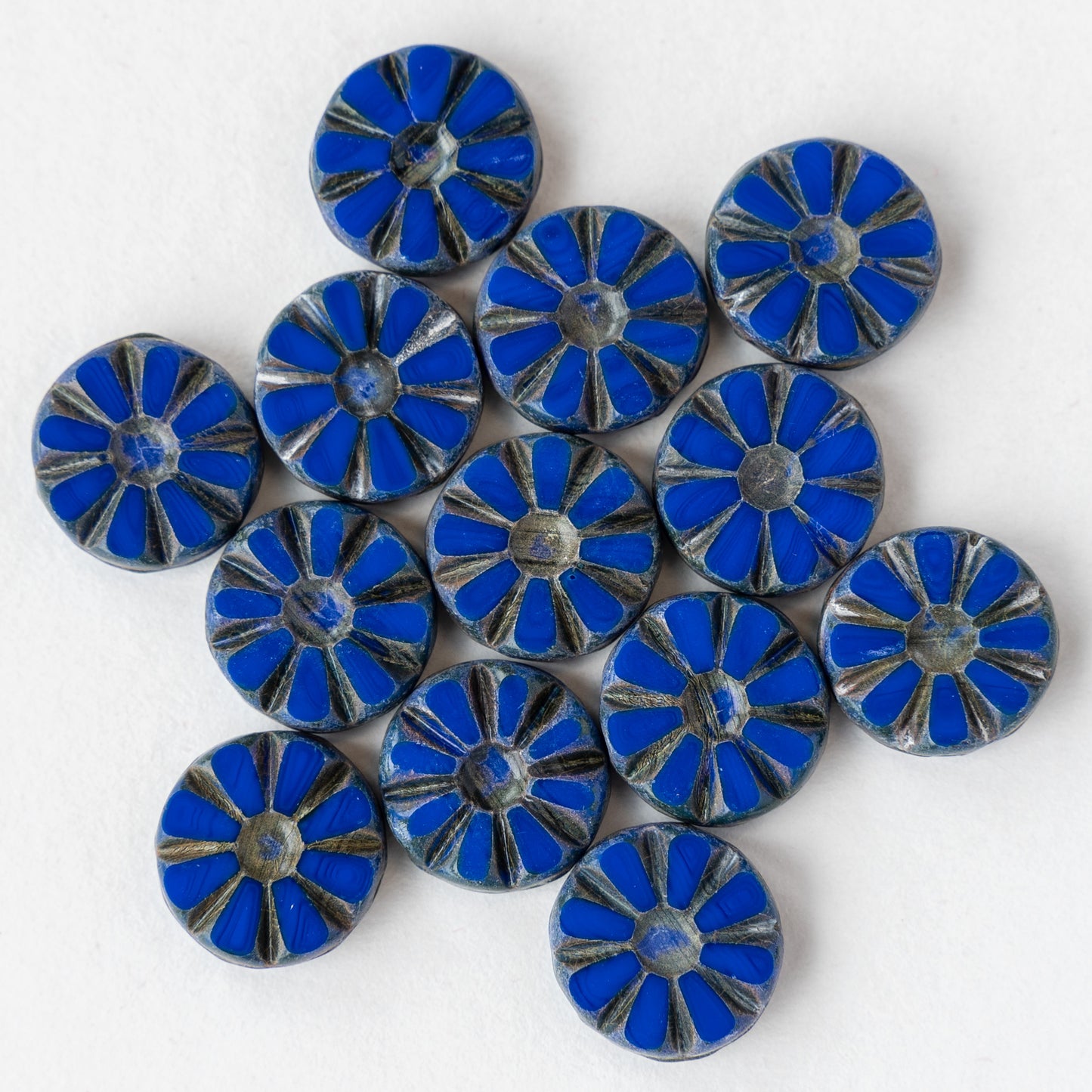 12mm Sunflower Coin Beads - Blue - 10 or 30 Beads