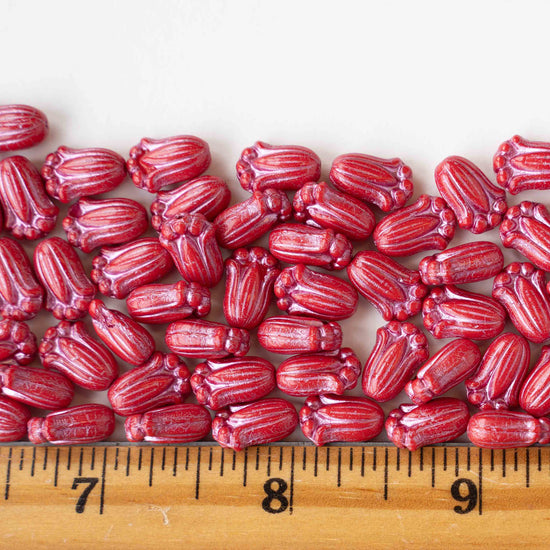 Load image into Gallery viewer, 12mm Glass Tulip Beads - Red with Pink Wash - 10 Beads
