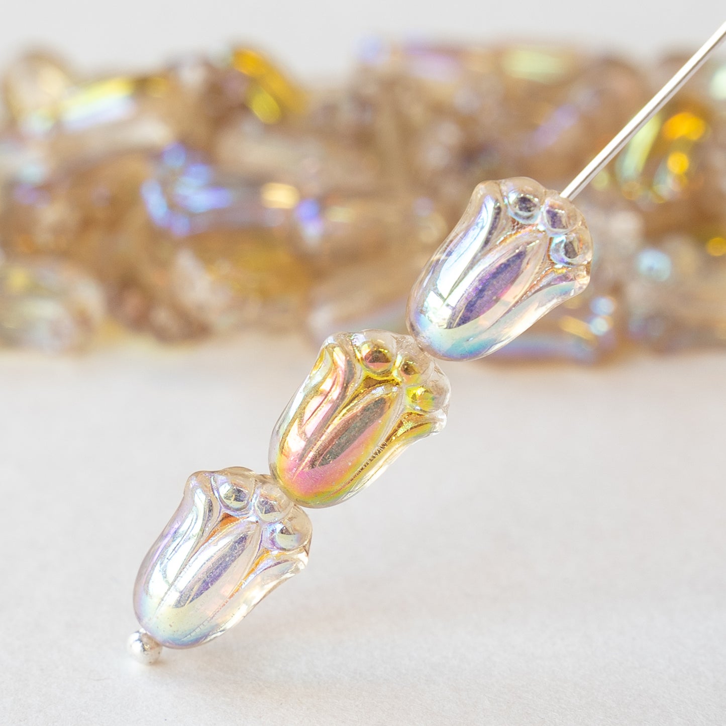 Load image into Gallery viewer, 12mm Glass Tulip Beads - Champagne Luster with a Marea finish - 10 Beads
