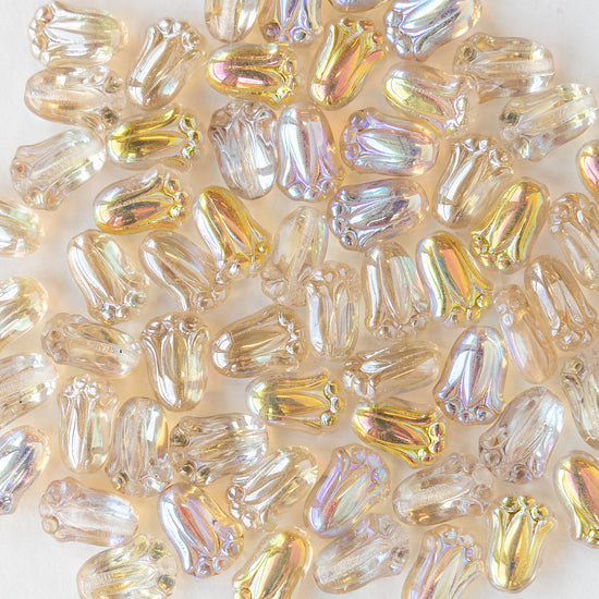 12mm Glass Tulip Beads - Champagne Luster with a Marea finish - 10 Beads